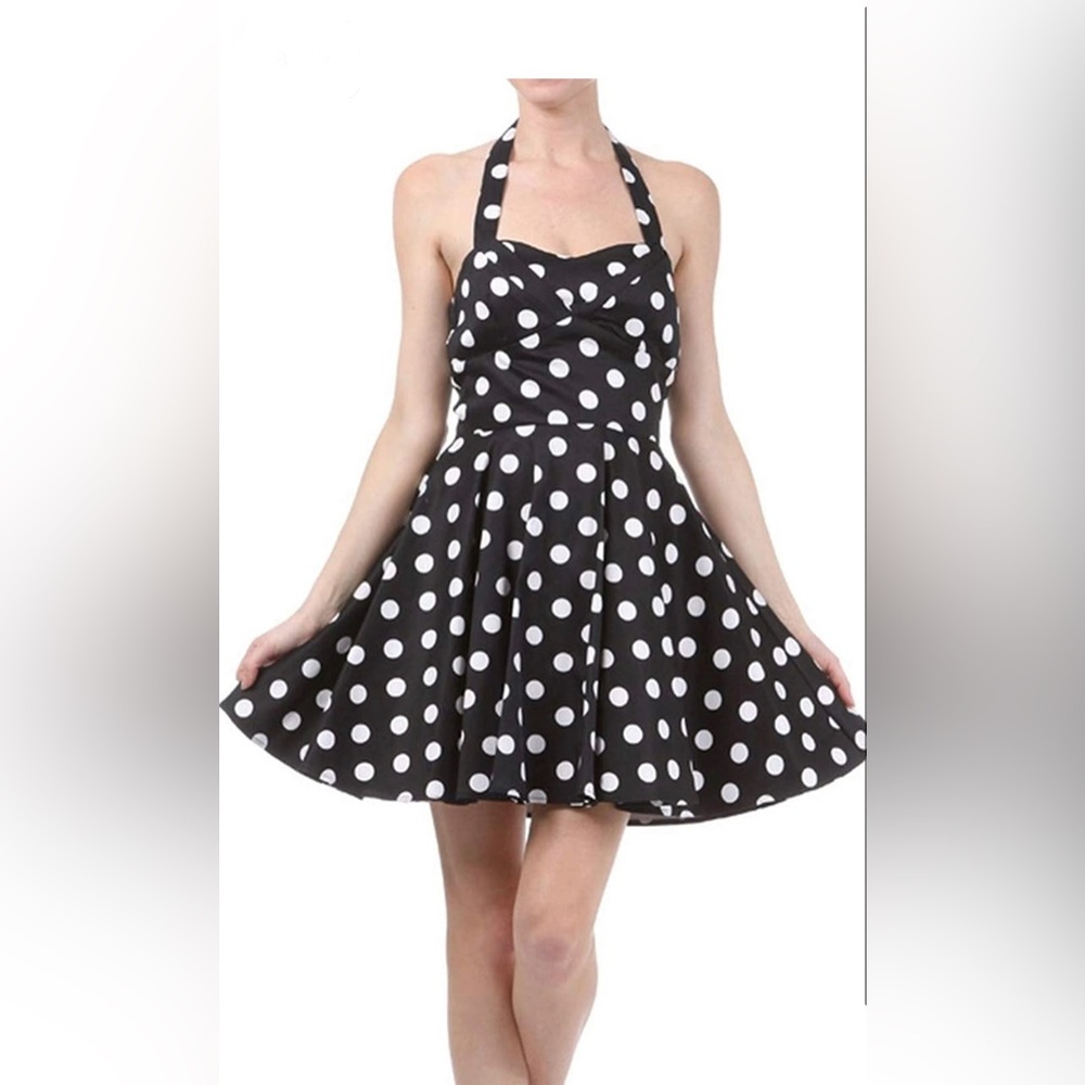 Black & White Polka Dot A-Line Swing Dress